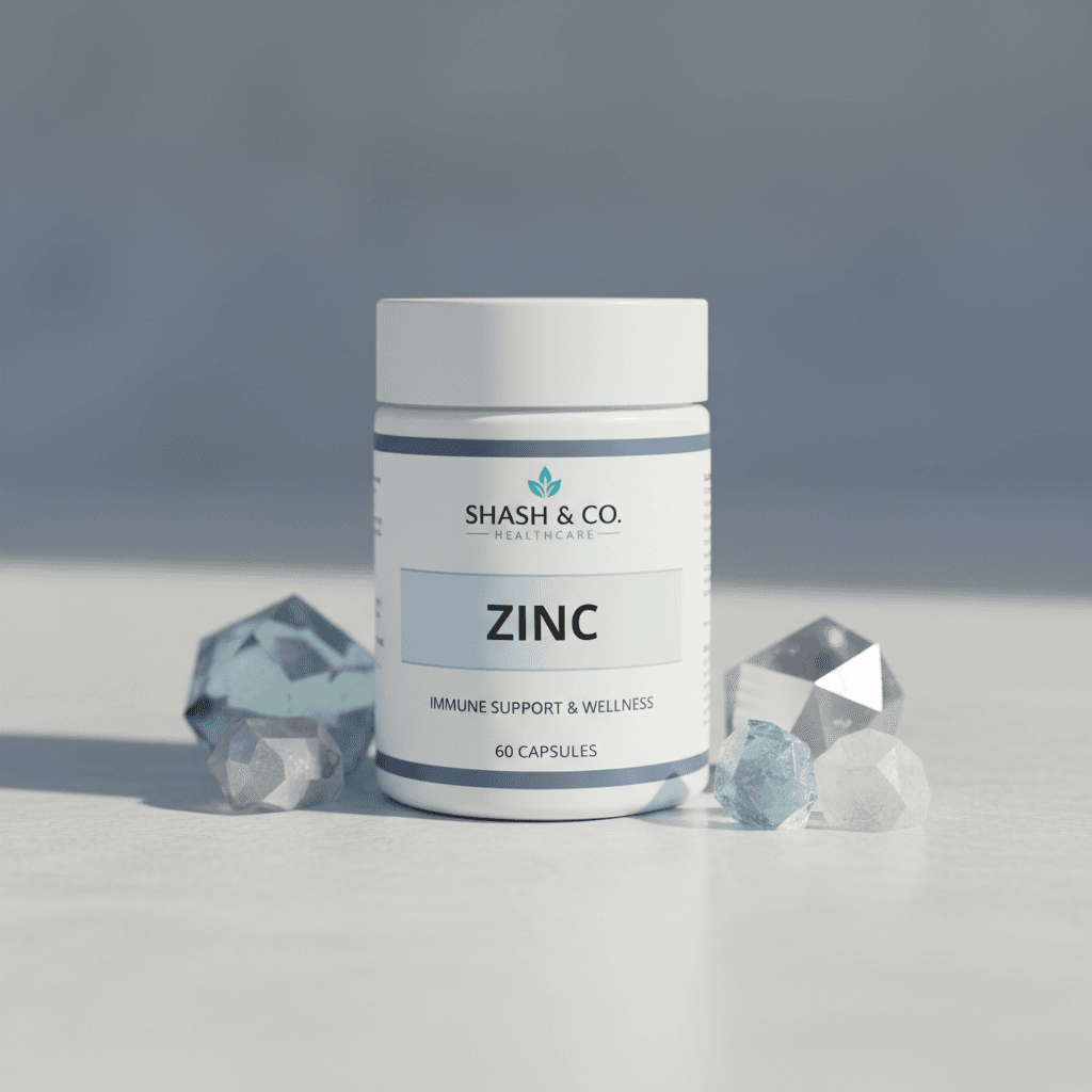 Zinc supplement container from Shash & Co Healthcare