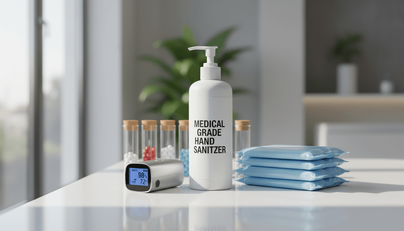 Premium vitamin and skincare supplements arranged on a bright minimalist background