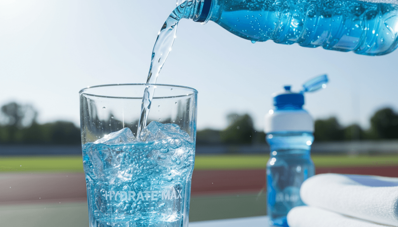 Electrolyte drink being poured into glass with ice