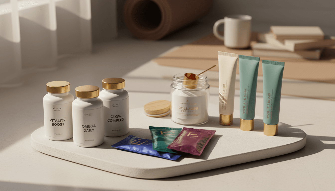 Premium Shash & Co Healthcare nutraceutical and skincare products displayed with natural morning light