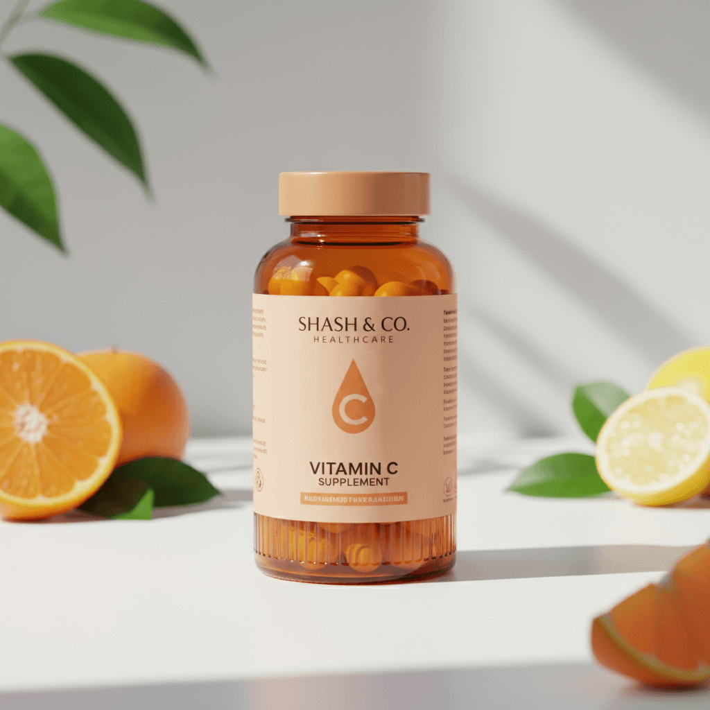 Vitamin C supplement bottle by Shash & Co Healthcare